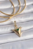 Pirinç Gold Renk Zirkon Taşlı 3D Üçgen Model Ajda Charm - TJ-BC1002 - 1