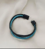 Doğaltaş Deri Bileklik Turkuaz Taşı Unisex (20 cm) Örgü Çoklu Bilezik - 3