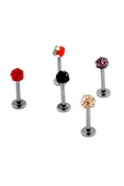 Renkli Taşlı Çelik 5 Adet Kaş Tragus Piercing - 1