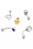 Renkli Taşlı Çelik 5 Adet Kaş Tragus Piercing - 1