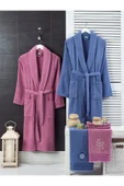 Unisex 4'lü Bornoz Set Nakışlı Baş Havlulu Çeyiz Seti Hamam Seti Banyo Seti  %100 Pamuk - 1