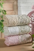 Pamuklu 3 Adet 30 X 50 El Yüz Mutfak Havlusu Çeyiz Seti Adelina Flower Soft Fransız Güpürlü Çeyizlik - 1
