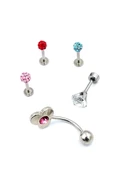 Renkli Taşlı Çelik 5 Adet Kaş Tragus Piercing - 1