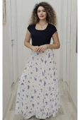 Bel Lastikli Kloş Şifon Etek 6003-Beyaz/Lila - 1