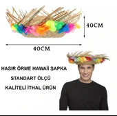 Nessiworld Naturel Renk Püsküllü Örme Hasır Hawaii Luau Aloha Şapka 13x36 cm - 4