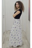 Bel Lastikli Kloş Şifon Etek 6003-Beyaz/Lila - 2