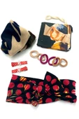 Renkli Desenli Taç Toka Bandana Set - 1