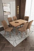 UZMHOME Retro Çam 80X130 Açılabilir Yemek Masası, Yemek Masa Takımı, 6 Kişilik Masa Sandalye - 1