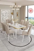 UZMHOME Açılabilir Mdf Masa Takımı 6 Kişilik Baby Face Kumaşlı Sandalyeli - 1