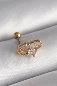 316L Çelik Gold Renk Zirkon Taşlı Toplu İğne Tragus Piercing - TJ-PR1274 - 1