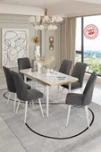 UZMHOME Açılabilir Mdf Masa Takımı 6 Kişilik Baby Face Kumaşlı Sandalyeli - 1
