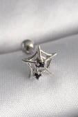 316L Çelik Gümüş Renk Siyah Zirkon Taş Detay Örümcek Ağ Model Tragus Piercing - TJ-PR1293 - 1