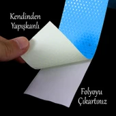 Yapışkanlı Gece Parlayan Reflektörlü En 5 cm Onaysız Reflektif İkaz Bandı 10 Metre Mavi Şerit Bant - 4
