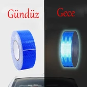 Yapışkanlı Gece Parlayan Reflektörlü En 5 cm Onaysız Reflektif İkaz Bandı 10 Metre Mavi Şerit Bant - 6