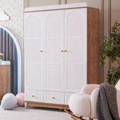 Perla Meşe Çocuk Odası, Ceviz Perla 3 Kapaklı Dolap Şifonyer Perla Karyola - 2