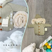 Unısex Kapşonlu Kürklü Astarı Yünlü Premium Bebek Hırka - 6