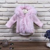 Doğal Yünden Kürklü %100 Organik Pamuk Astarlı Örgü Çok Şık Kız Bebek Hırka - 2