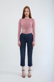 Kadın Beli Lastikli Likralı Esnek Jean Pantolon Koyu Mavi - 4