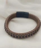Bileklik Hakiki Deri Örgü Unisex (20.5 cm) Kahverengi Bilezik - 5