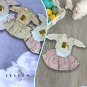 Kız Bebek Takım Ekru 3'lü Set: %100 Organik Pamuk Fiyonklu File Kazak+Katlı Etek+İç Body - 2