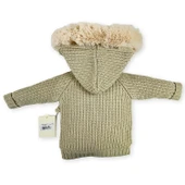 Unısex Kapşonlu Kürklü Astarı Yünlü Premium Bebek Hırka - 4