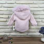 Doğal Yünden Kürklü %100 Organik Pamuk Astarlı Örgü Çok Şık Kız Bebek Hırka - 3