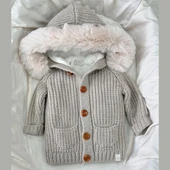 Unısex Kapşonlu Kürklü Astarı Yünlü Premium Bebek Hırka - 1