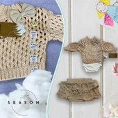 Kız Bebek Takım Bej 3'lü Set: %100 Organik Pamuk Fiyonklu File Kazak+Katlı Etek+İç Body - 3