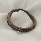 Bileklik Hakiki Deri Örgü Unisex (20.5 cm) Kahverengi Bilezik - 4
