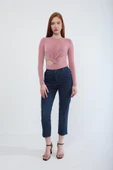 Kadın Beli Lastikli Likralı Esnek Jean Pantolon Koyu Mavi - 1