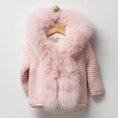 Doğal Yünden Kürklü %100 Organik Pamuk Astarlı Örgü Çok Şık Kız Bebek Hırka - 1