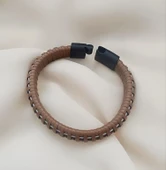 21 cm Bileklik Hakiki Deri Örgü Unisex Kahverengi Bilezik thumbnail 3