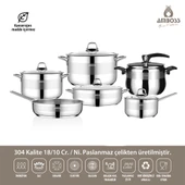 Merkür 11 Parça Tüm Ocaklara Uyumlu Paslanmaz Çelik Tencere Tava Sütlük Düdüklü Tencere Seti MER-2835 thumbnail 1