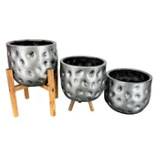Bitki Tasarımı Ev Dekorasyon Aksesuar Gümüş Desenli Toprak Saksı Saksılık Salon Çiçeklik Üçlü Set 19 CM - 4