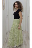 Bel Lastikli Kloş Şifon Etek 6003-Beyaz/Yeşil - 2