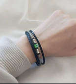 Bileklik Hakiki Deri Örgü Unisex 20 cm Cam Nazar Boncuklu Bilezik Takı Aksesuar - 2