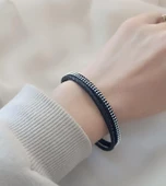 Bileklik Hakiki Deri Örgü Unisex 20.5 cm Cam Nazar Boncuklu Bilezik Takı Aksesuar thumbnail 2