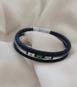 Bileklik Hakiki Deri Örgü Unisex 20 cm Cam Nazar Boncuklu Bilezik Takı Aksesuar - 6
