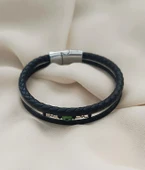 Bileklik Hakiki Deri Örgü Unisex 20 cm Cam Nazar Boncuklu Bilezik Takı Aksesuar - 7