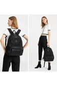 Unisex Krinkıl Kumaş Su Geçirmez Orta Boy Siyah Klinkır Sırt Çantası Okul Çantası - 1