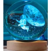 Dekoratif Uçan ASTRONOT Tasarımlı Ahşap altlıklı Işıklı Cam Küre Büyük Boy Cam:8cm Ahşap:2cm - 1