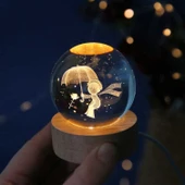 Dekoratif Küçük Prens Tasarımlı Ahşap Altlıklı Işıklı Cam Küre BÜYÜK BOY Cam:8cm Ahşap:2cm - 1