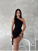 Lucky Life Tek Omuzlu Kolsuz Mini Boy Elbise - Siyah - 1