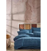 ŞAHESER JAKARLI NEVRESİM TAKIMI ÇİFT KİŞİLİK SALMON LACİVERT thumbnail 1