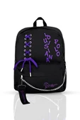 Laptop Bölmeli Okul Çantası Siyah Mor 1141 - 1