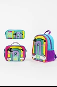 Gökkuşağı Desenli Üçlü Anaokul Çantası Seti(tek Gözlü Sırt Çantası,çift Gözlü Kalem Kutusu,beslenme thumbnail 1