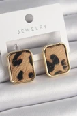Pirinç Gold Renk Kare Leopar Desen Model Kadın Küpe - TJ-BKP9887 - 1