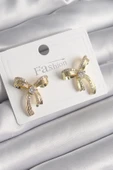Pirinç Gold Renk Zirkon Taşlı Fiyonk Model Kadın Küpe - TJ-BKP9991 - 1