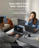 Anker Dizüstü Bilgisayar Şarj Cihazı (140W, 4 Bağlantı Noktalı, PD 3.1) USB-C Kablolu - Siyah - 4