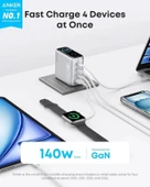 Anker Dizüstü Bilgisayar Şarj Cihazı (140W, 4 Bağlantı Noktalı, PD 3.1) USB-C Kablolu - Silver - 3